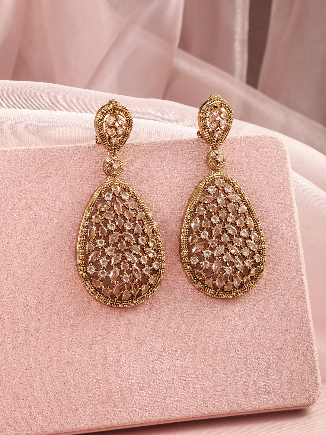 Golden Aura American Diamond Zirconia Dangling Earrings