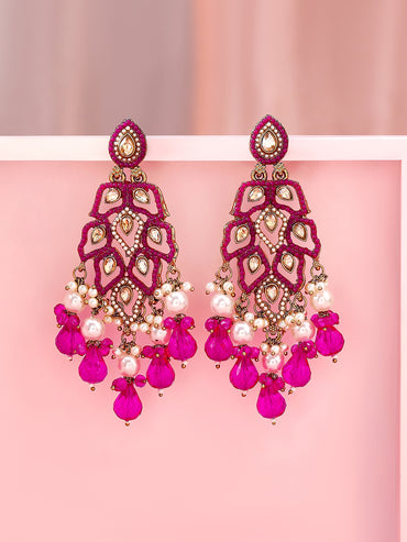 Lustrous Dark Pink Danglers