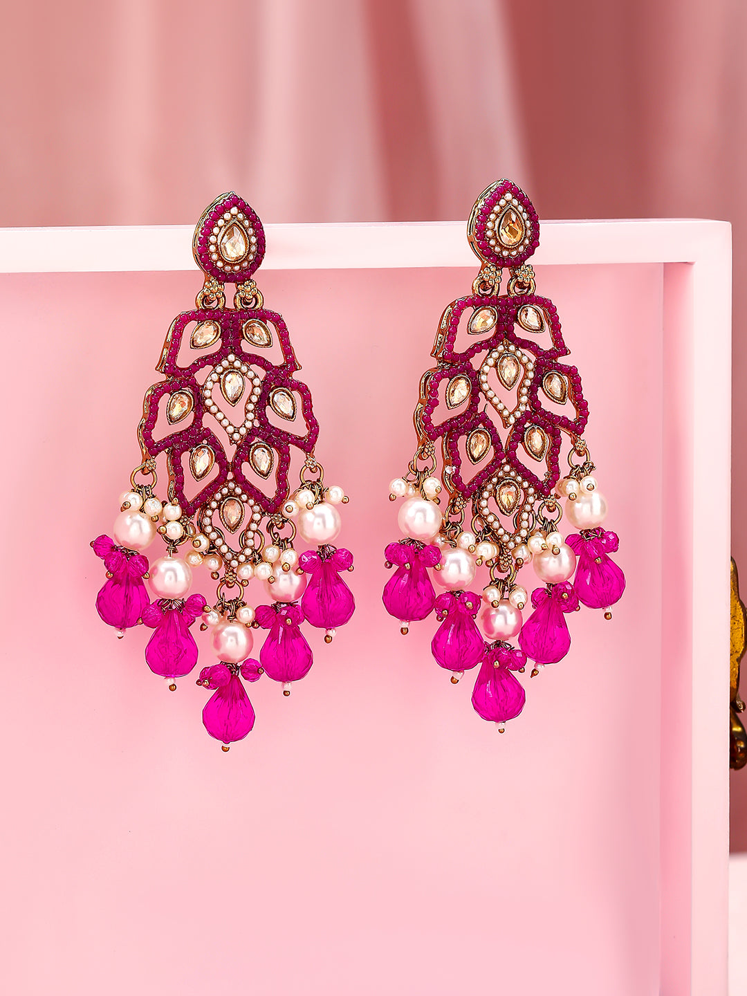 Lustrous Dark Pink Danglers