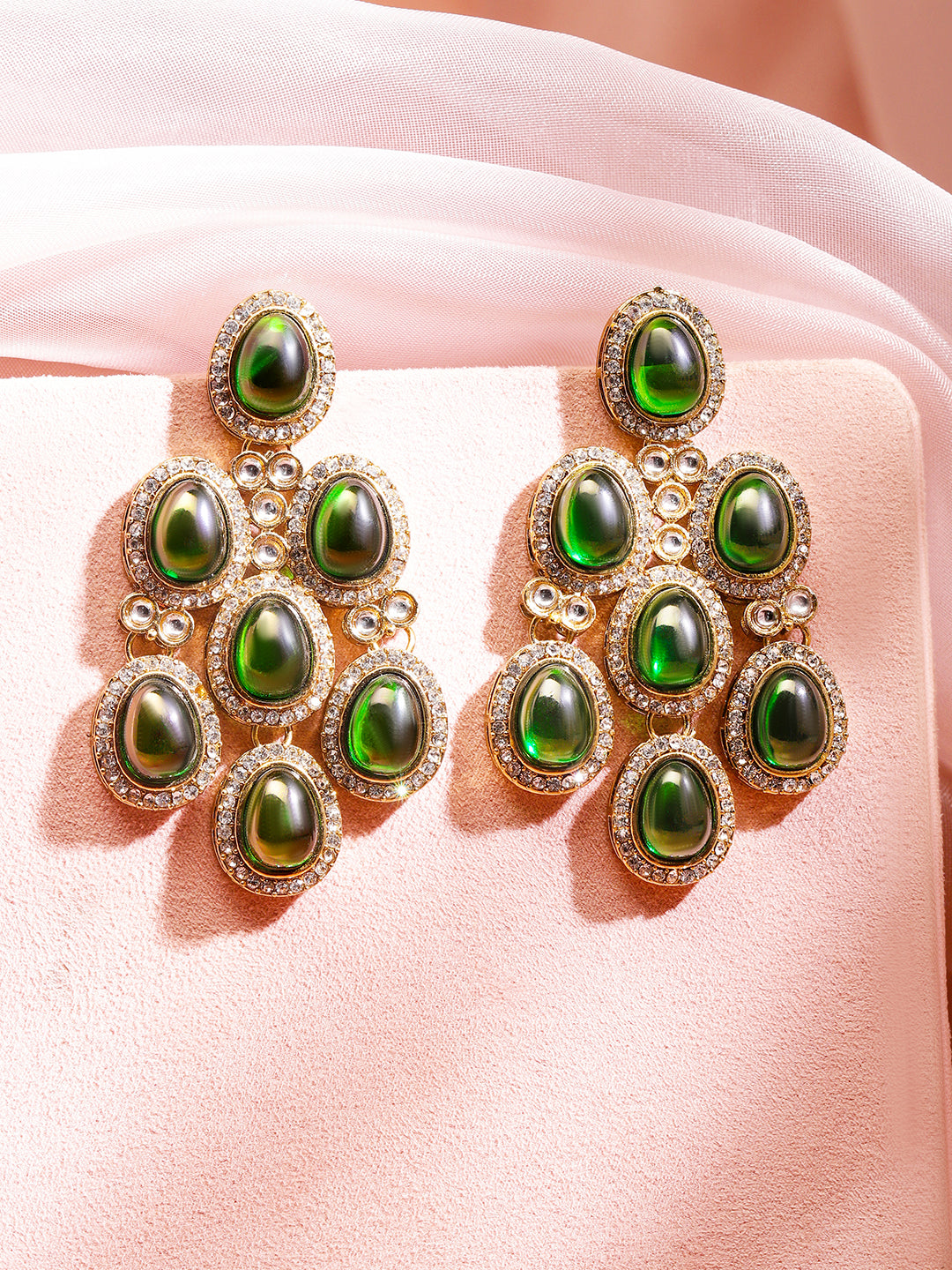 Contemporary American Diamond Zirconia Green Danglers