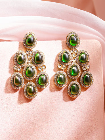 Contemporary American Diamond Zirconia Green Danglers