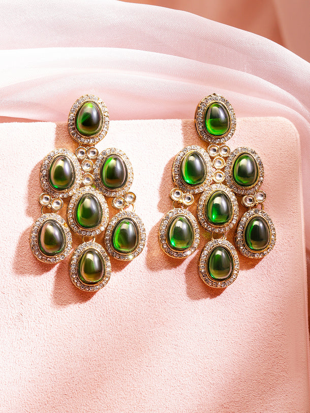 Contemporary American Diamond Zirconia Green Danglers