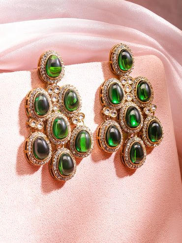 Contemporary American Diamond Zirconia Green Danglers