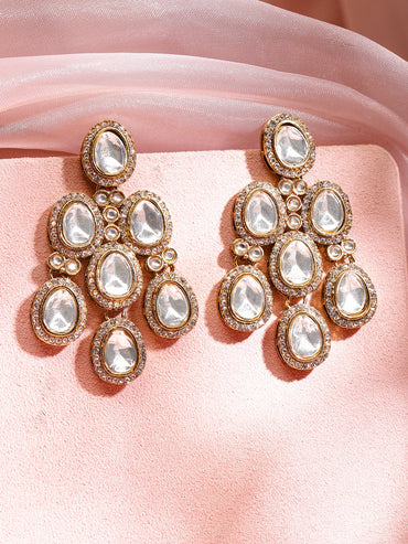 White Studded Polki Dangler Earrings