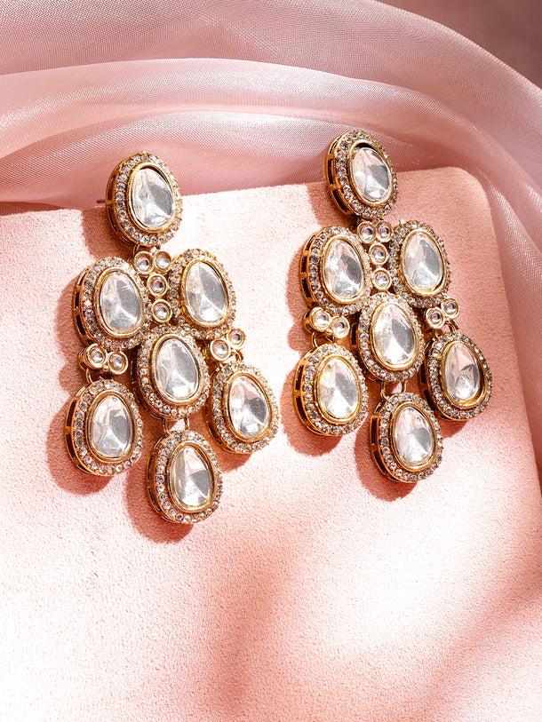 White Studded Polki Dangler Earrings
