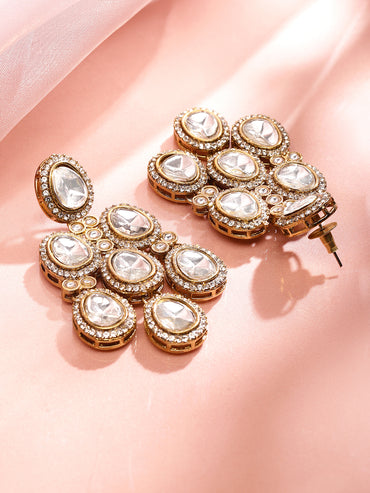 White Studded Polki Dangler Earrings