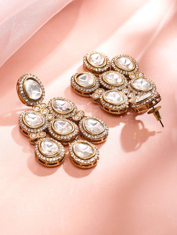 White Studded Polki Dangler Earrings