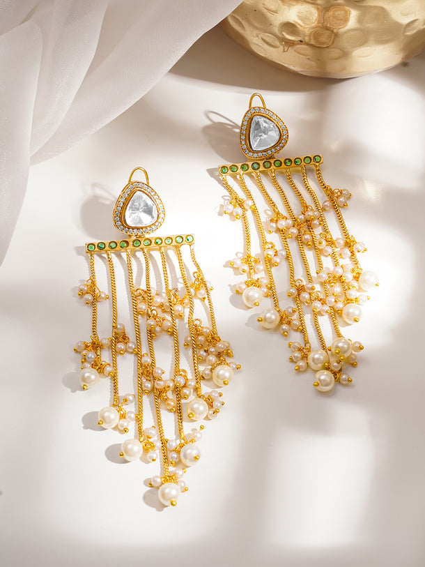 Classic Gold Pearl Cascade Dangler Earrings