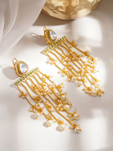 Classic Gold Pearl Cascade Dangler Earrings