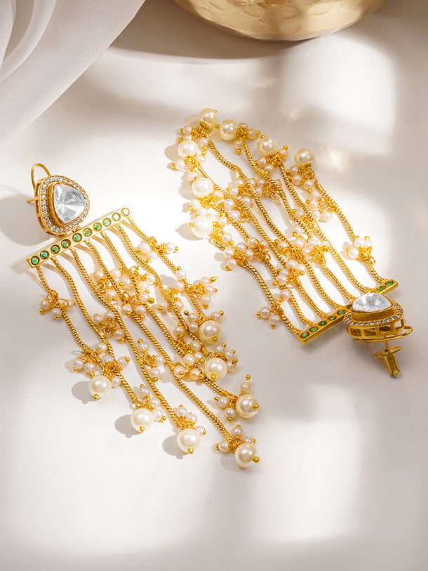 Classic Gold Pearl Cascade Dangler Earrings