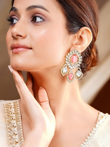Pink Gemstone Statement Occasion Earrings
