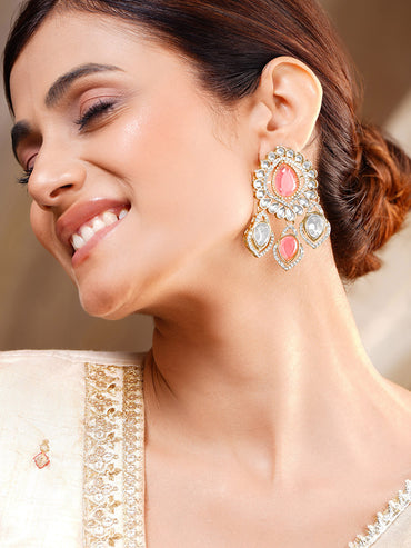 Pink Gemstone Statement Occasion Earrings