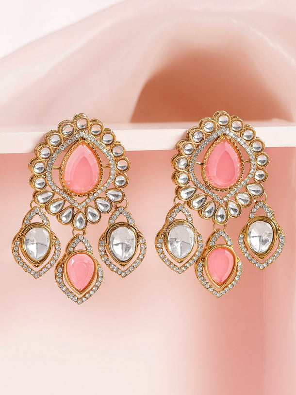 Pink Gemstone Statement Occasion Earrings