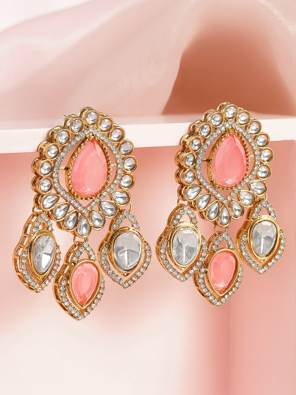 Pink Gemstone Statement Occasion Earrings