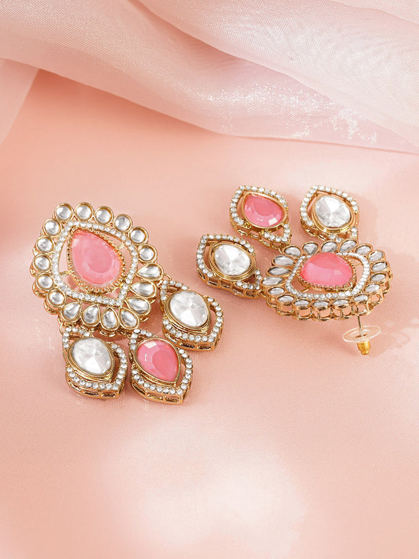 Pink Gemstone Statement Occasion Earrings