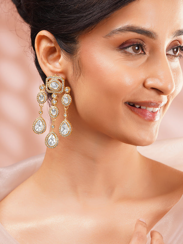 Gold Plated Crystal Cascade Drama Drop Earrings