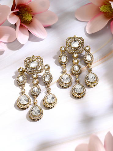 Gold Plated Crystal Cascade Drama Drop Earrings