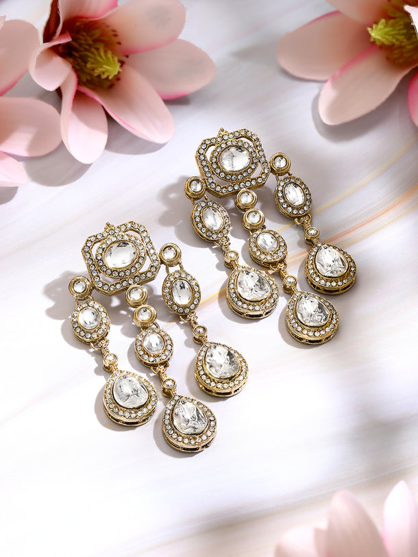 Gold Plated Crystal Cascade Drama Drop Earrings