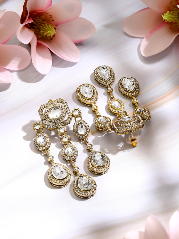 Gold Plated Crystal Cascade Drama Drop Earrings