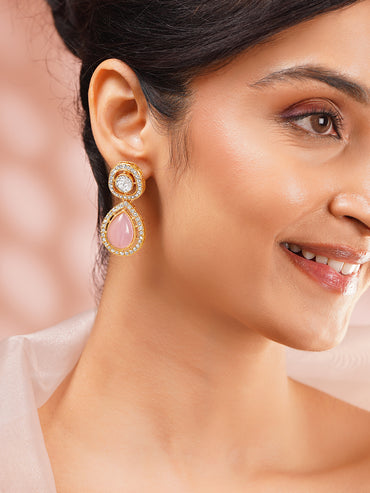 Gold Plated Blush Rose Polki Halo Teardrop Earrings