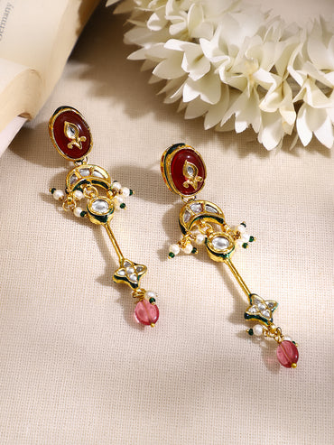 Gold Plated Red kundan dangler earrings