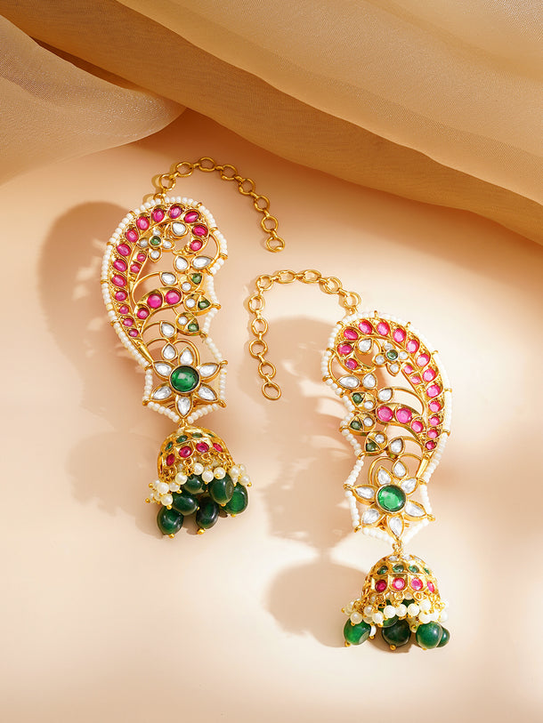 Wedding Glow Peacock Kundan Earcuff Jhumkas