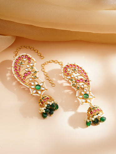 Wedding Glow Peacock Kundan Earcuff Jhumkas