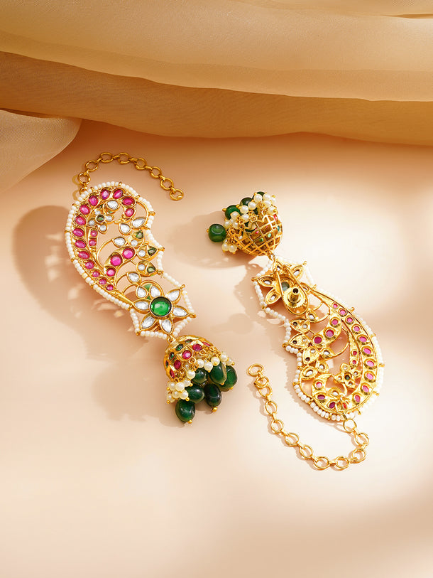 Wedding Glow Peacock Kundan Earcuff Jhumkas