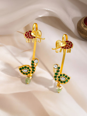 Regal Peacock Elephant Statement Kundan Ear Cuffs