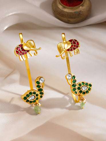 Regal Peacock Elephant Statement Kundan Ear Cuffs
