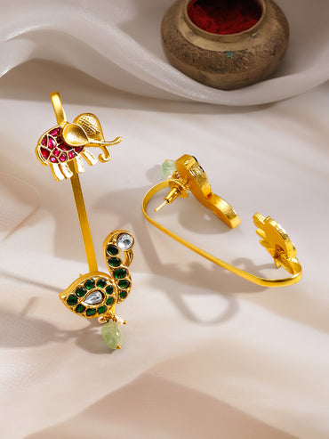 Regal Peacock Elephant Statement Kundan Ear Cuffs