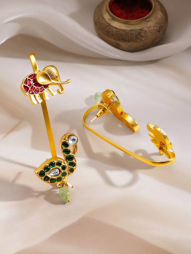 Regal Peacock Elephant Statement Kundan Ear Cuffs