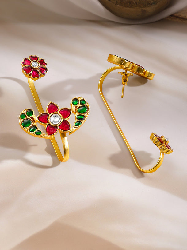 Heritage Bloom Kundan Statement Ear Cuffs