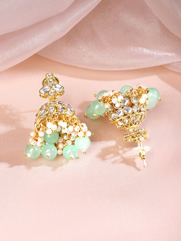 Soft Mint Stone American Diamond Zirconia Earrings