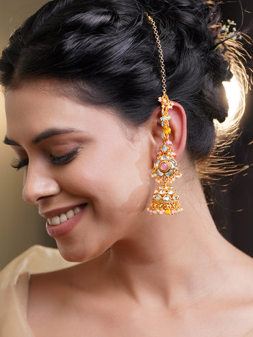 Royal Pastel Kundan Chain Jhumka Earrings