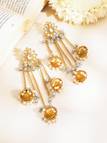 Gold Plated Kundan Floral Pearl Beaded Jhumka's