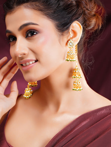 Gold Plated Pearl Kundan Jhumka Earrings