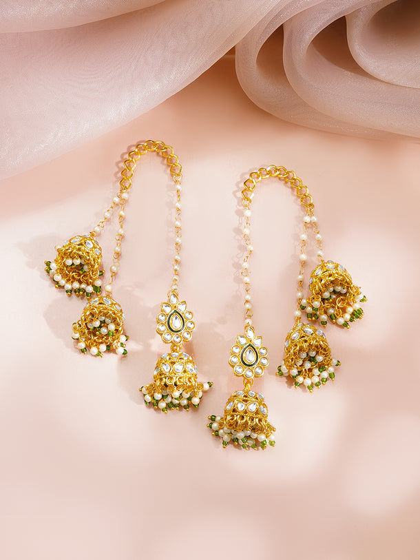 Gold Plated Pearl Kundan Jhumka Earrings