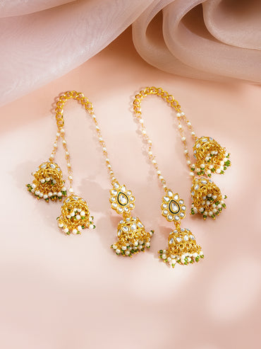 Gold Plated Pearl Kundan Jhumka Earrings