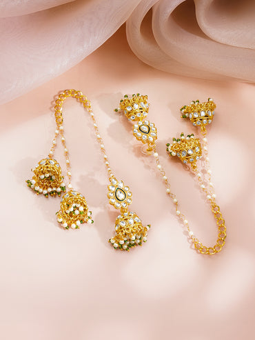 Gold Plated Pearl Kundan Jhumka Earrings