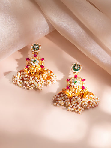 Gold-Plated Multi Jhumka Charm Statement Earrings