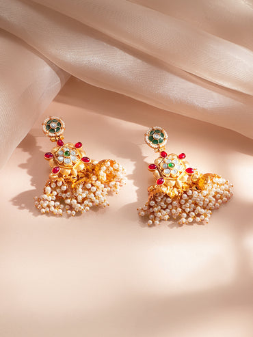 Gold-Plated Multi Jhumka Charm Statement Earrings
