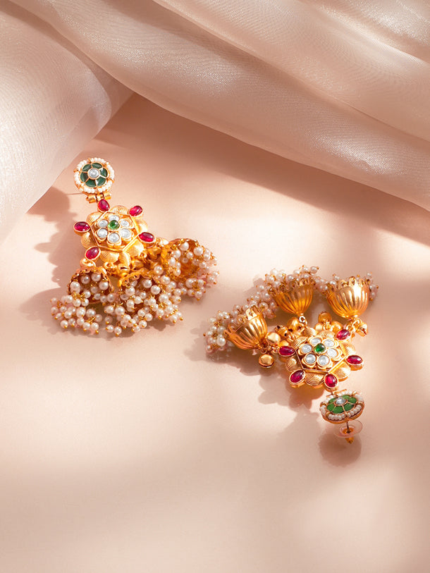 Gold-Plated Multi Jhumka Charm Statement Earrings