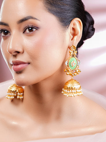 Gold Plated Blossom Meenakari Chandelier Earrings