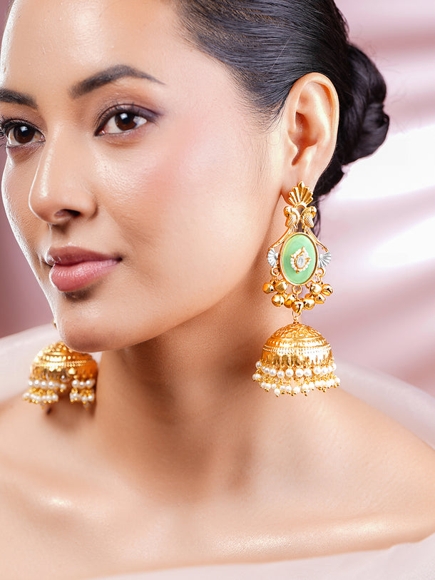 Gold Plated Blossom Meenakari Chandelier Earrings