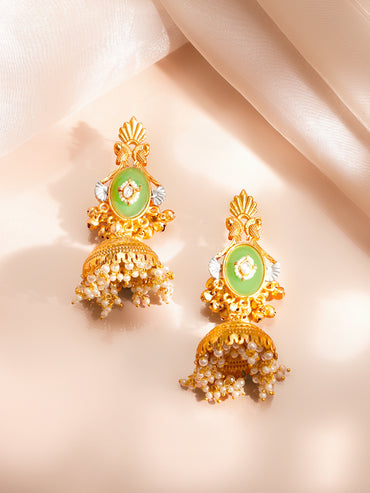 Gold Plated Blossom Meenakari Chandelier Earrings