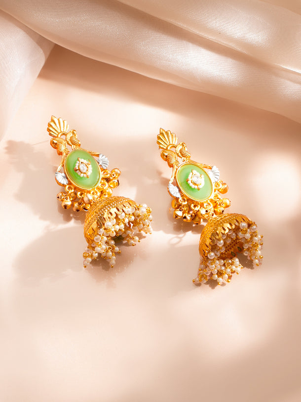 Gold Plated Blossom Meenakari Chandelier Earrings