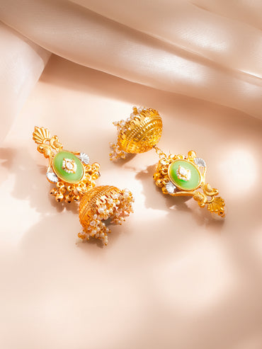 Gold Plated Blossom Meenakari Chandelier Earrings