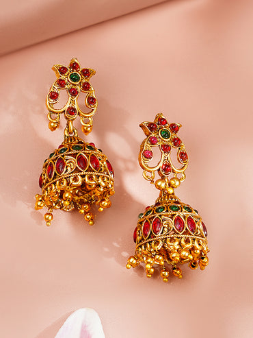 Gold Plated Floral Multicolor Jhumkas