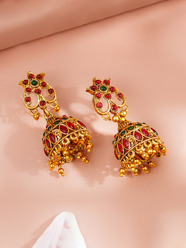 Gold Plated Floral Multicolor Jhumkas